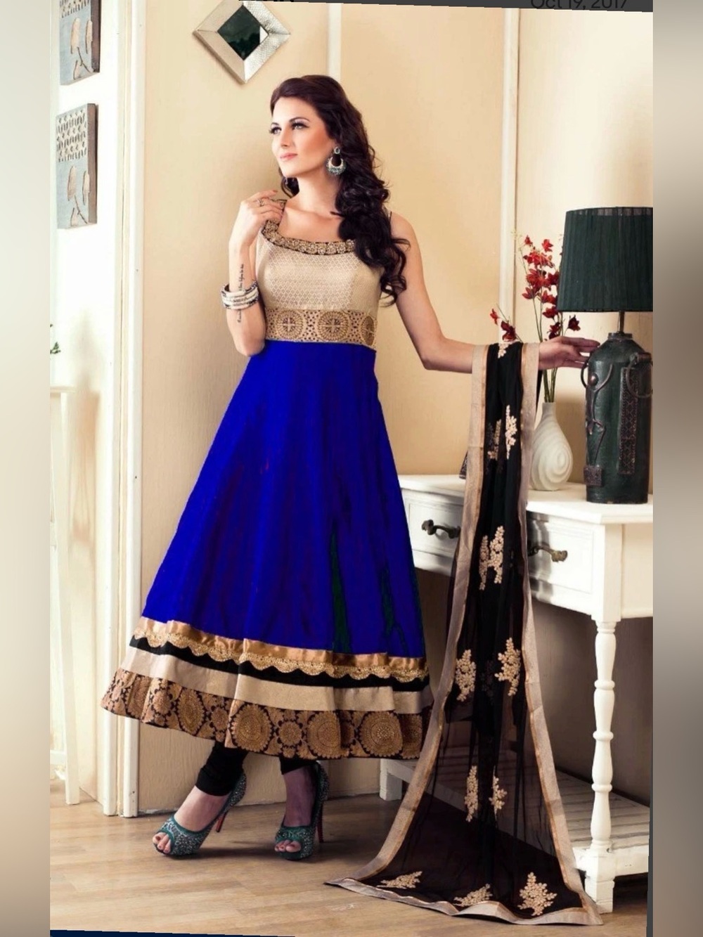 Elegant Blue and Gold Women’s Anarkali Dress